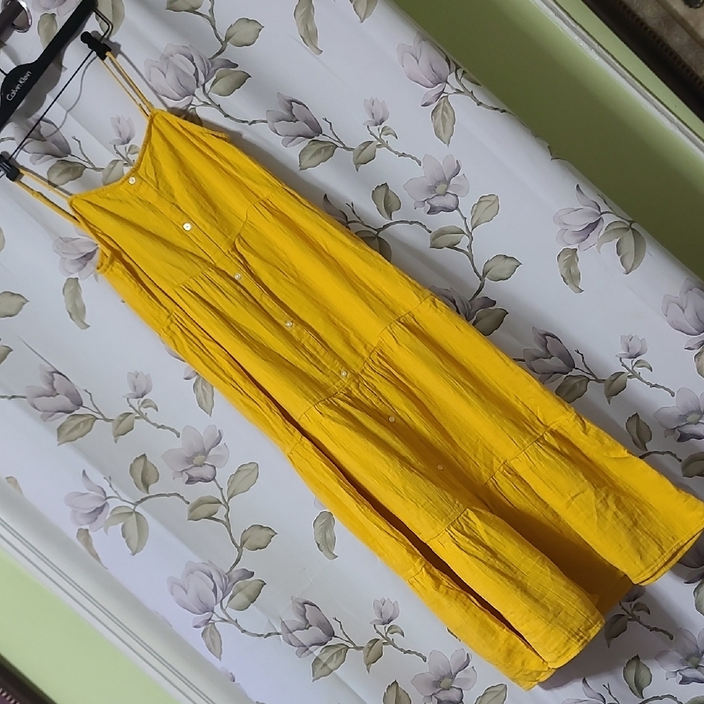 Loft Ann Taylor Bright Yellow 100 % Cotton Sleeveless Dress Size MP